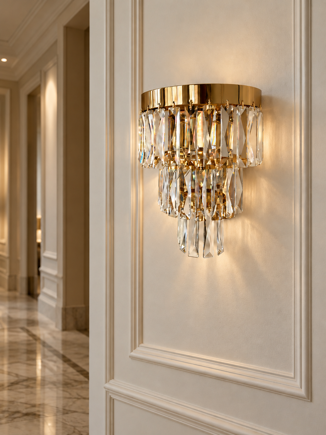 Kinkiet kryształowy, złoty, lampa ścienna DIAMOND 3