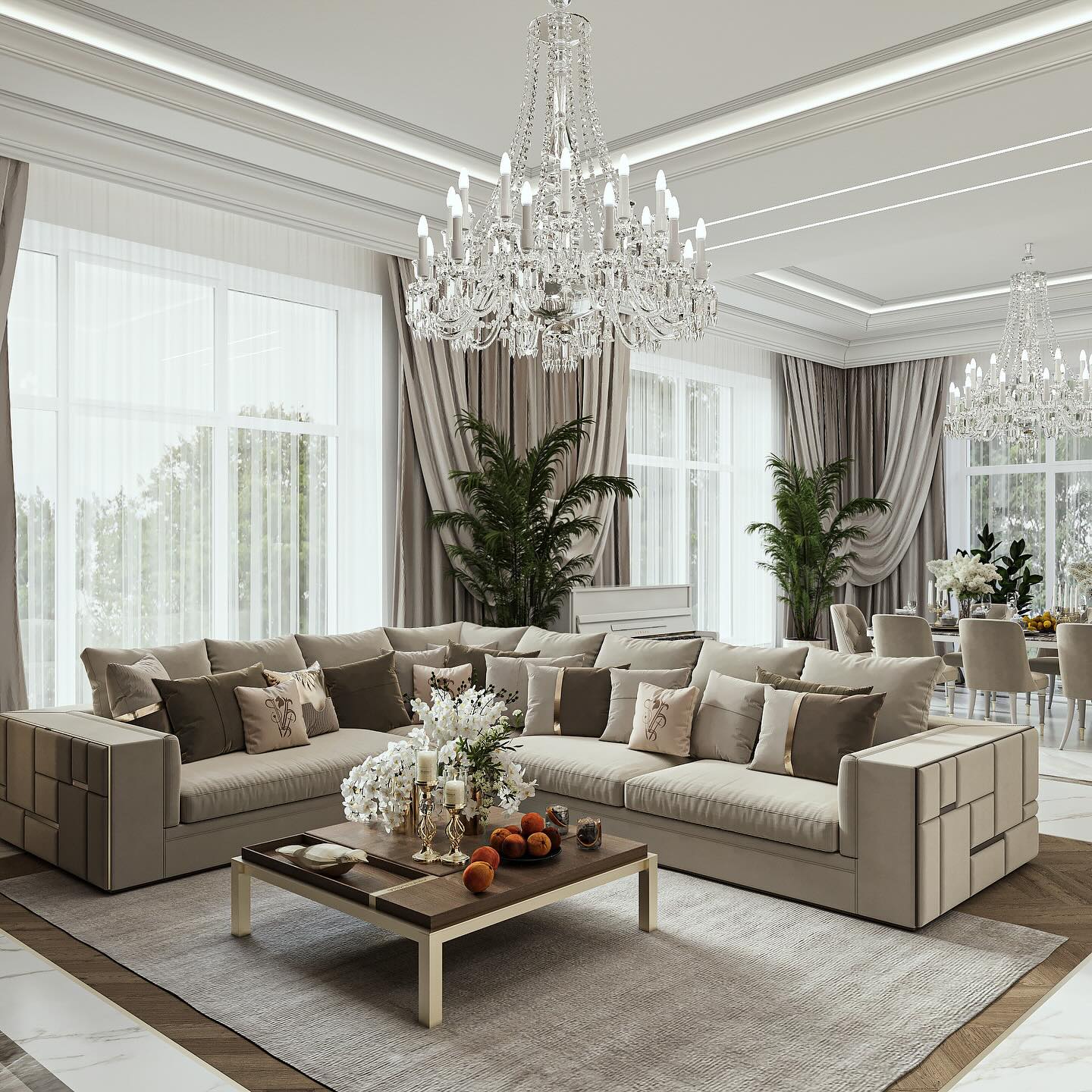 Ekskluzywny narożnik rozkładany złoty aksamitna sofa narożna PALACE