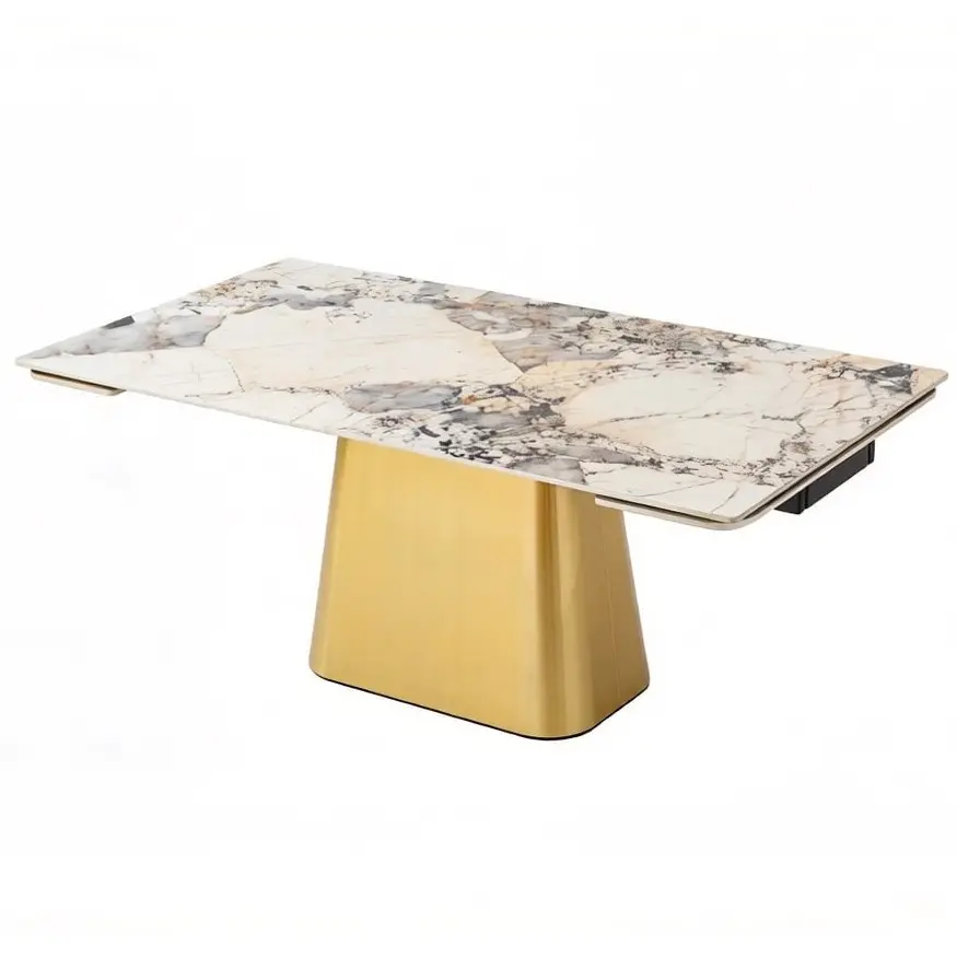 Luksusowy stół jadalniany blat Patagonia i szczotkowane złoto BELISSIMA