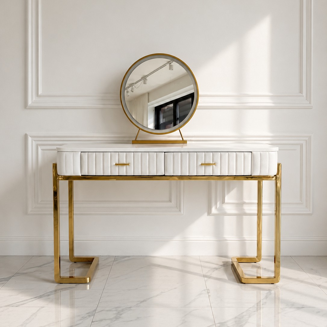 dressing table gold legs Glamor console, for the bedroom, for the dressing room, modern, beige, with a drawer, with a mirror AMORE aw24