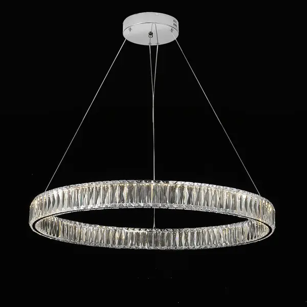 Żyrandol kryształowy srebrny nowoczesny ring glamour CRYSTAL