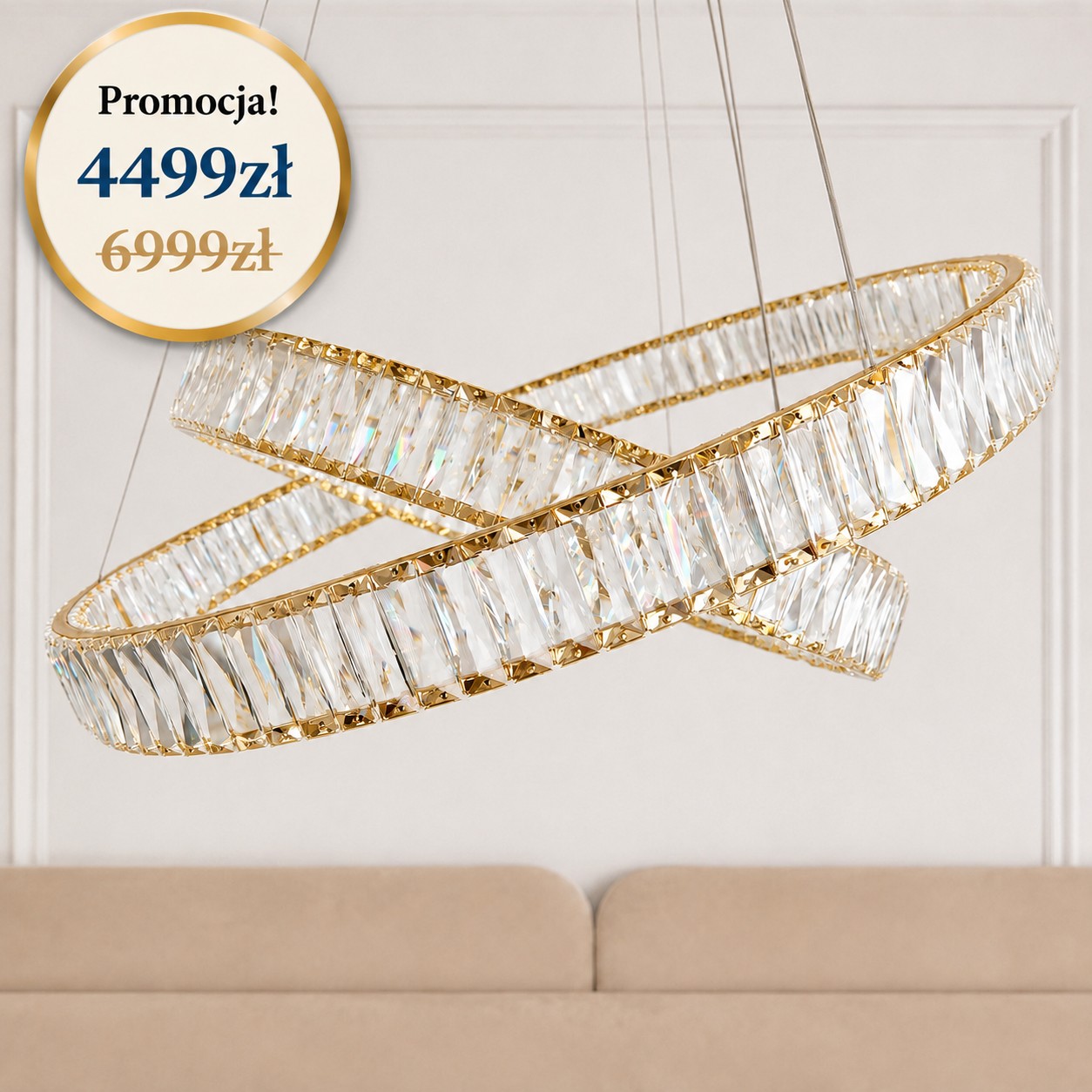 Żyrandol kryształowy złoty ring nowoczesny okrągły glamour CRYSTAL L