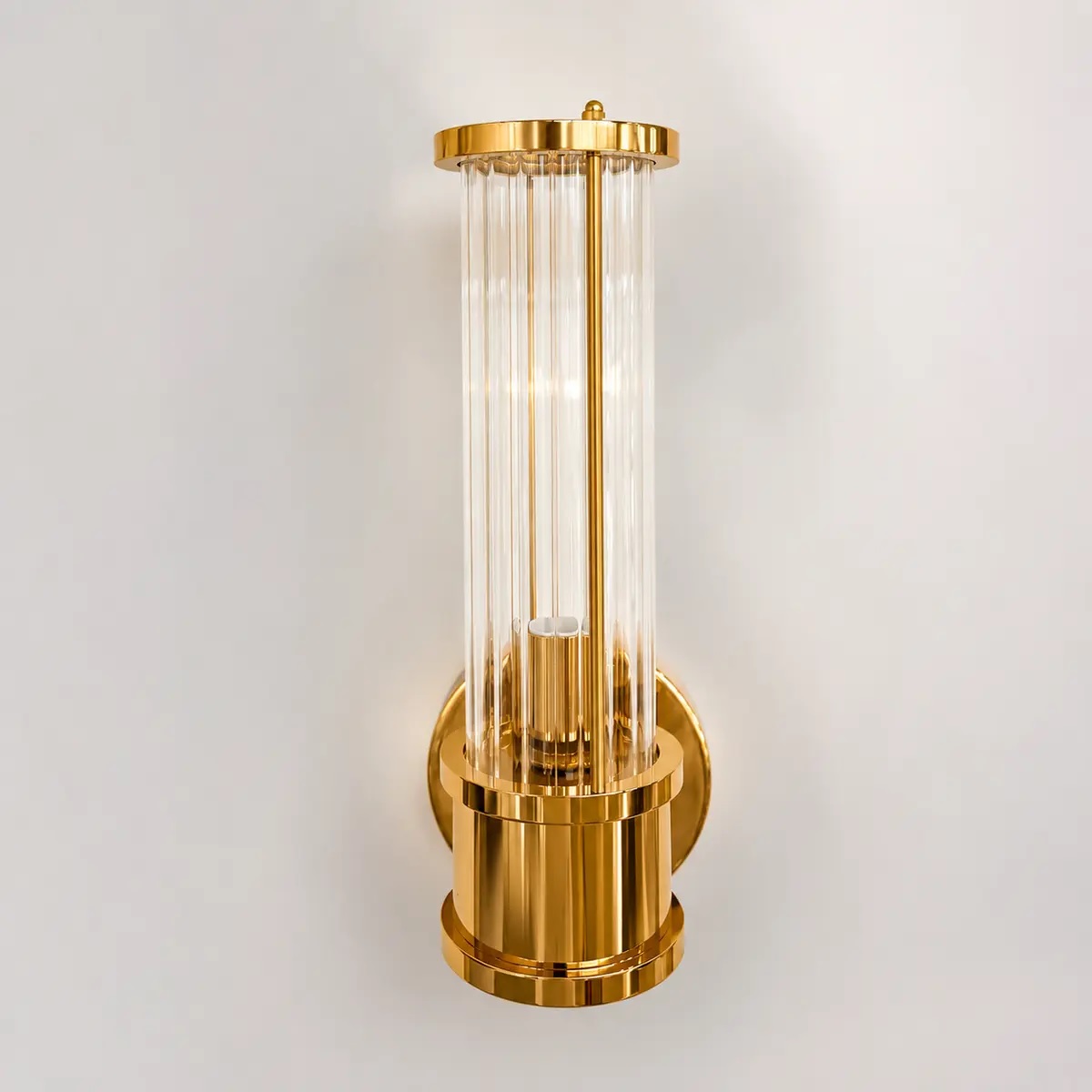 Kinkiet kryształowy, złoty, glamour, podłużny, designerska lampa ścienna RONALD S