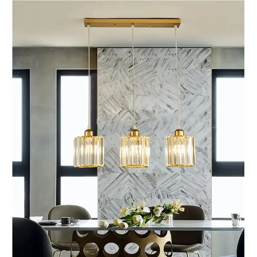 Lampa wisząca glamour nad stół, podłużna designerska ekskluzywna z kryształowymi kloszami STARS L
