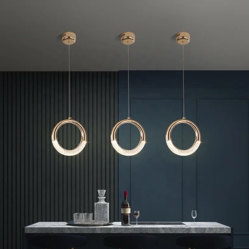 Żyrandol nowoczesny złoty designerski, lampa wisząca okrągła, ekskluzywna, pojedynczy zwis nad wyspę ROUND SINGLE