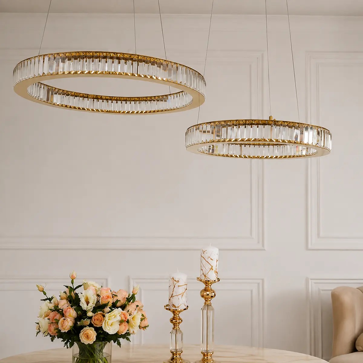 Żyrandol kryształowy złoty nowoczesny, ring, lampa wisząca glamour ECLIPSE