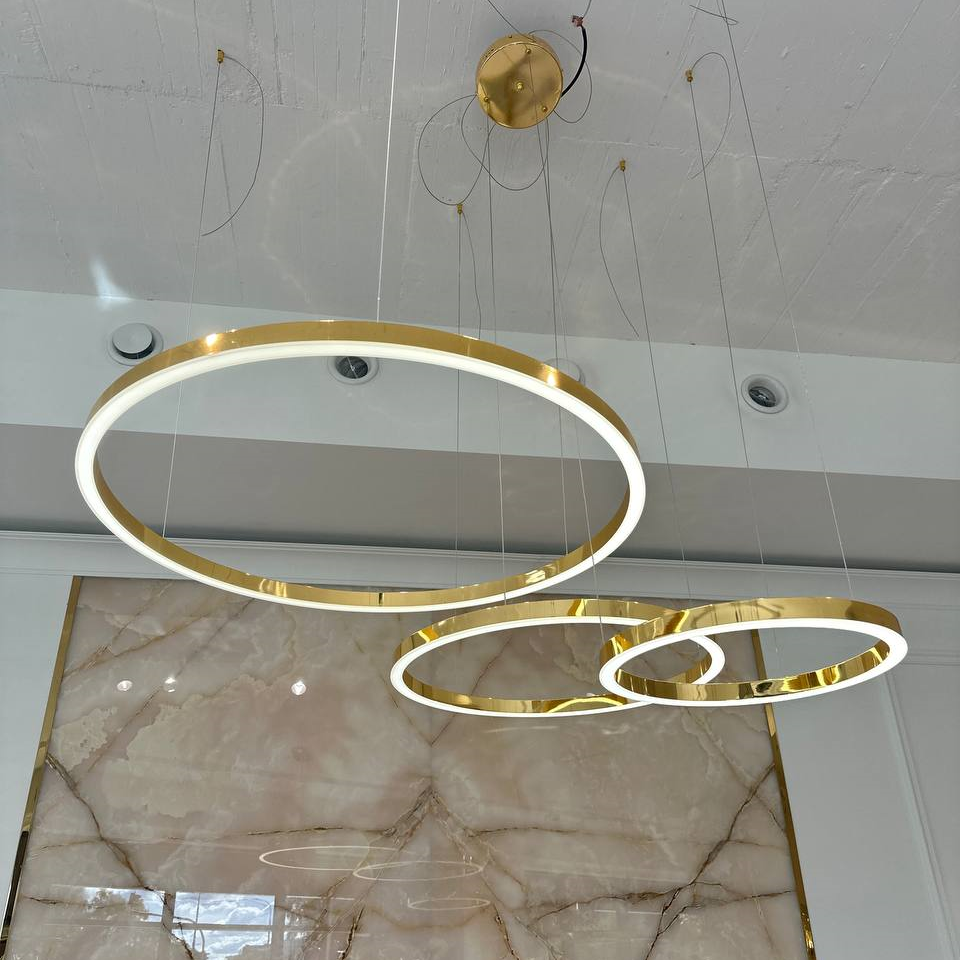 Lampa glamour LED GALASSIA okrągła z połyskiem ringi, regulowana, nowoczesna, loft do salonu złota