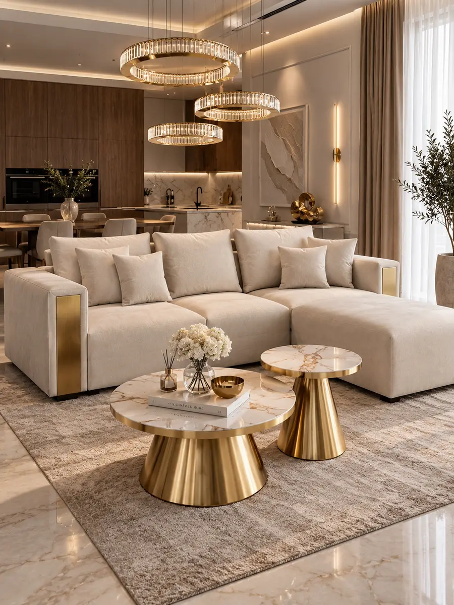 Modern 3-Seater Sofa – Beige and Gold, 240 cm DIVINO