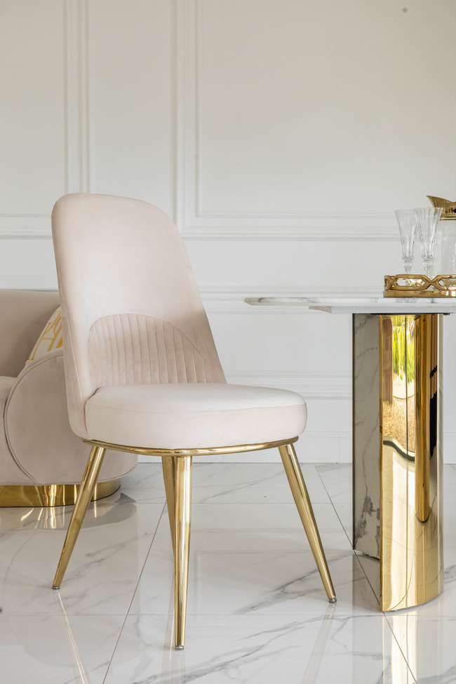 Glamor chair, modern, upholstered, designer, for the dining room, for the dressing table, beige gold SAVOY Glamor chair, modern, upholstered, designer, for the dining room, for the dressing table, beige gold SAVOY