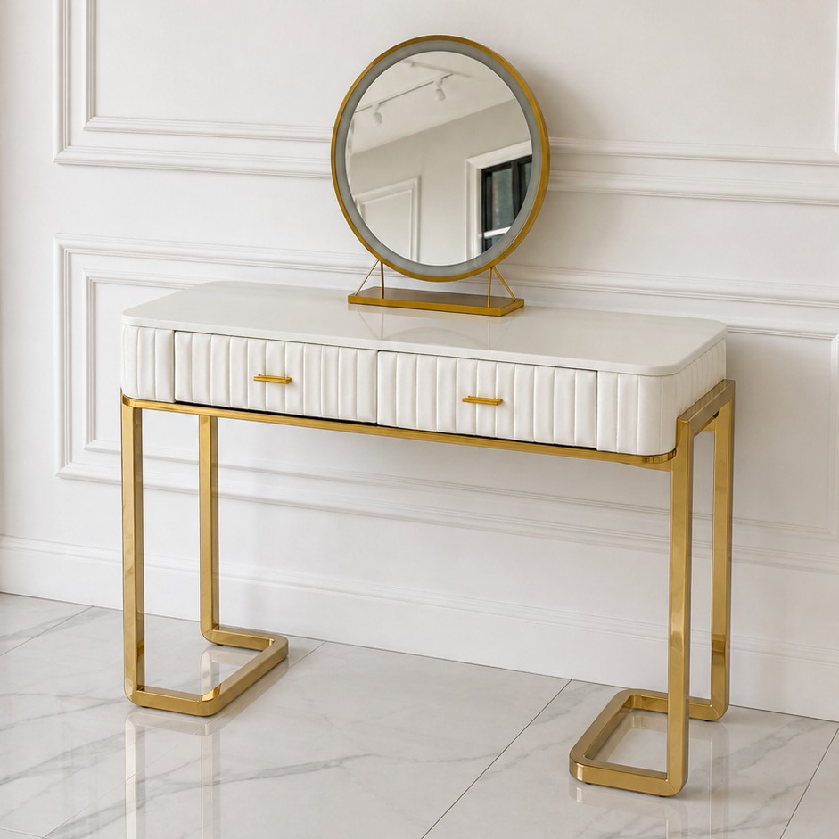 gold mirrored dressing table Princess Vanity Room – Elegant Gold Mirror Photography Backdrop – HSD  Photography Backdrops main image 1