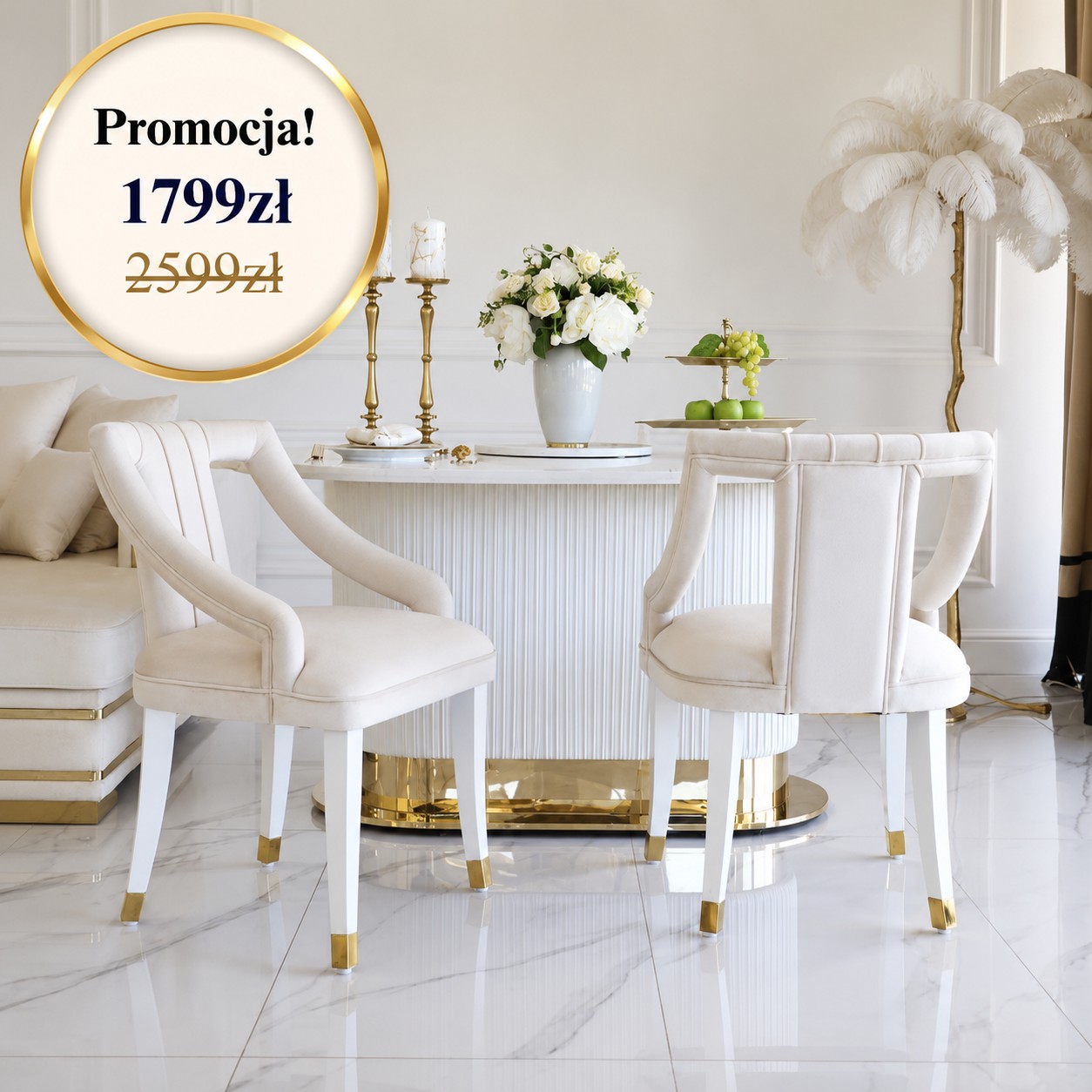 Krzesło beżowe złote do jadalni glamour PALACE