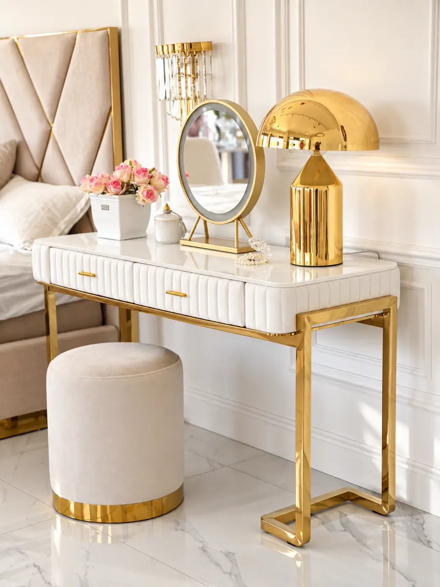 dressing table white gold Glamor console, for the bedroom, for the dressing room, modern, beige, with a drawer, with a mirror AMORE REDO-SHARETOWN