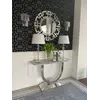 Konsola w stylu nowoczesnym glamour z białym marmurowym blatem srebrna ART DECO ukazująca detal wykończenia, świadcząca o staranności wykonania. Meble na zamówienie od Primavera Home.