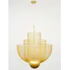 Lampa wisząca złota Florencja w trakcie zmiany barwy światła, tworząc różne nastroje. Oświetlenie na zamówienie od Primavera Home.