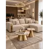 Nowoczesna sofa beżowa złota 3 osobowa 240 cm DIVINO w ujęciu z przodu. Ekspozycja w salonie od Primavera Home.