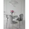 Ekspozycja w mieszkaniu z designerskim stołem glamour ze szklanym blatem, stalowym, nowoczesnym, srebrnym ELITE, idealnym dla miłośników stylu od Primavera Home.