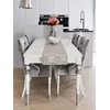Stylowy stół elegancki drewniany, wysoki połysk, mat, rozkładany, glamour srebrny QUEEN w aranżacji w salonie. Meble na zamówienie od Primavera Home.