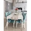 Stylowy stół elegancki drewniany, wysoki połysk, mat, rozkładany, glamour srebrny QUEEN - detal wykończenia. Ekspozycja w salonie od Primavera Home.