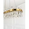 Żyrandol BULGARI L 100cm Złoty ukazany z boku. Ekspozycja w salonie od Primavera Home.