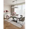 Zbliżenie na nogi nowoczesnego stołu srebrnego z białym marmurowym, eksponujące jakość stali nierdzewnej od Primavera Home.