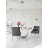 Perspektywa na nowoczesny stół srebrny z białym marmurowym, wpisujący się w elegancką aranżację wnętrza od Primavera Home.