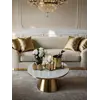 Widok zenitalny sofy Beżowej Glamour Aksamitnej FLORENCE Złote Nogi, ukazujący jej elegancki kształt od Primavera Home.