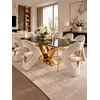 Czarny konglomerat i złoty stół glamour 240 cm na 12 osób LV COLLECTION w całym zestawie. Ekspozycja w salonie od Primavera Home.