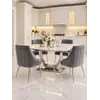 Detal wykończenia blatu zestawu stół srebrny z białym marmurowym 180 cm ART DECO + 6 krzeseł szarych srebrnych DIANA, prezentujący wysoką jakość materiałów od Primavera Home.