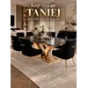 Zestaw stół złoty z czarnym marmurowym blatem glamour LV Collection 240 cm + 10 krzeseł czarnych złotych tapicerowanych PALOMA w eleganckiej aranżacji nowoczesnego wnętrza. Meble na zamówienie od Primavera Home.
