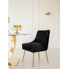 Zestaw stół złoty z czarnym marmurowym blatem glamour LV Collection 240 cm + 10 krzeseł czarnych złotych tapicerowanych PALOMA ukazujący detal wykończenia blatu. Ekskluzywna ekspozycja w salonie od Primavera Home.