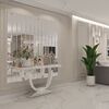 Glamor console in a modern style with a white marble top, silver ART DECO