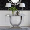 Glamor console in a modern style with a white marble top, silver ART DECO