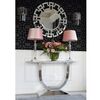Glamor console in a modern style with a white marble top, silver ART DECO