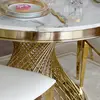 Stół designerski nowoczesny okrągły do jadalni z blatem  biały, czarny marmur lub Patagonia,  złoty 130 cm ANTONIO