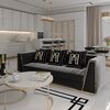 Black velvet quilted sofa, modern in a glamor style, for a golden living room MONTE CARLO