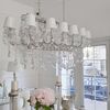Srebrny Żyrandol z Abażurami, Podłużna Lampa Wisząca nas stół MARIA TERESA L