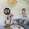 Glamor console in a modern style, with a white marble top, ART DECO gold