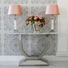 Glamor console in a modern style with a white marble top, silver ART DECO
