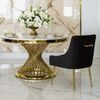 Designerski stół ANTONIO 130 cm stal okrągła do jadalni z blatem z białego, czarnego marmuru, nowoczesny glamour złoty