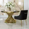 Stół designerski nowoczesny okrągły do jadalni z blatem  biały, czarny marmur lub Patagonia,  złoty 130 cm ANTONIO
