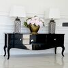 Stylish cabinet, TV table, glossy chest of drawers, bent legs black ELENA GLAMOR