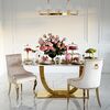 Gold upholstered chair on bent steel legs, beige MADAME