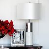 Modern silver and white table lamp in the glamor style SILVIA