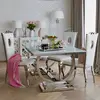 Ekskluzywny stół nowoczesny glamour do jadalni biały szklany blat stalowy srebrny MARCELLO 180cm OUTLET