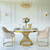 Designerski stół ANTONIO 130 cm stal okrągła do jadalni z blatem z białego, czarnego marmuru, nowoczesny glamour złoty
