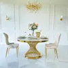 Stół designerski nowoczesny okrągły do jadalni z blatem  biały, czarny marmur lub Patagonia,  złoty 130 cm ANTONIO