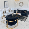 Black velvet quilted sofa, modern in a glamor style, for a golden living room MONTE CARLO