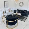Black velvet quilted sofa, modern in a glamor style, for a golden living room MONTE CARLO