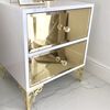 An exclusive bedside table, a wooden, varnished side table, with a mirror, gold VENICE
