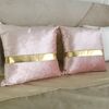 Decorative pillow with golden belt, for sofa, for bedroom, for living room, pink, gold
